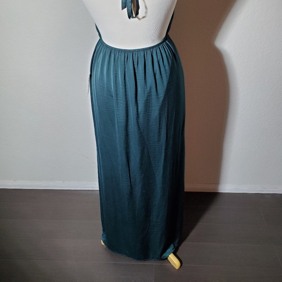 Teal Deep Forest Green Backless Dress Halter - Picture 3 of 6
